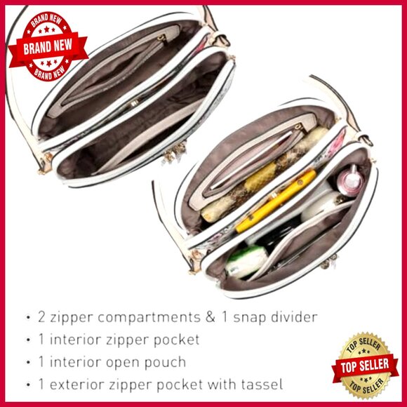 Vegan Leather Crossbody Bag with Tassel Zipper Pocket Adjustable Strap Travel - Picture 5 of 7